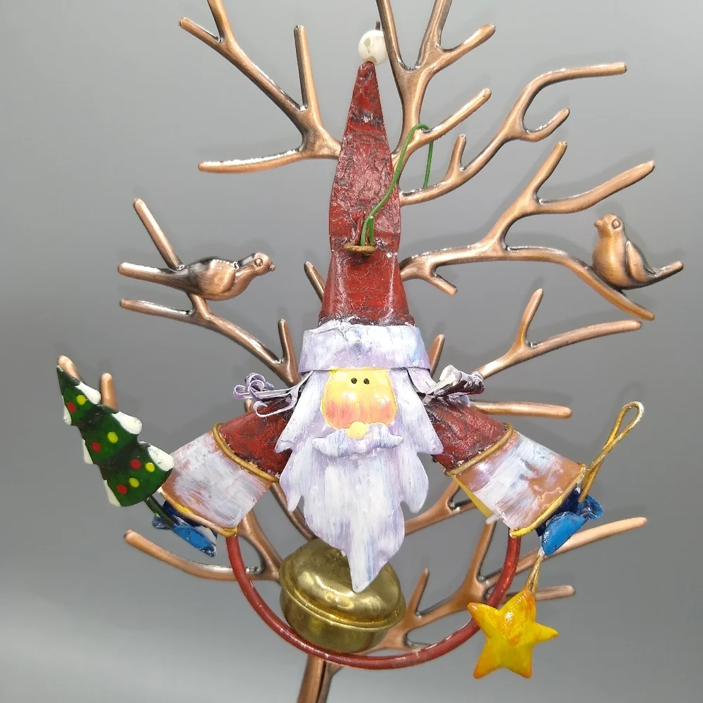 Christmas Tree Ornaments Wood Santa Glass Snowman Schoolboy Noah's Ark Set 5 Vtg